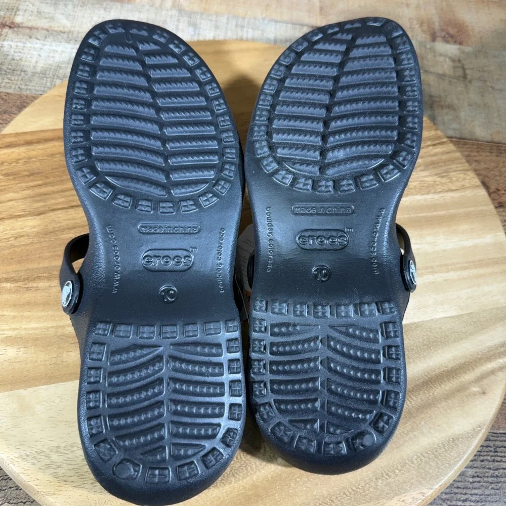 Crocs Sandals Womens 10 Black Slide Cleo III Comfort Strappy Water Shoes 21161
